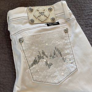 Unique Miss Me Sequin Pocket White Jeans-Size 28